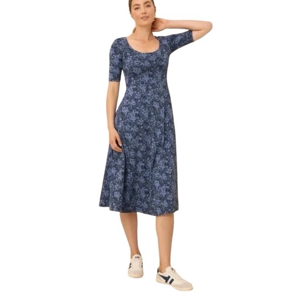 Pact Dresses & Skirts - PACT Blue Dress Fit & Flare Signature Scoop Stretch Organic Size Small